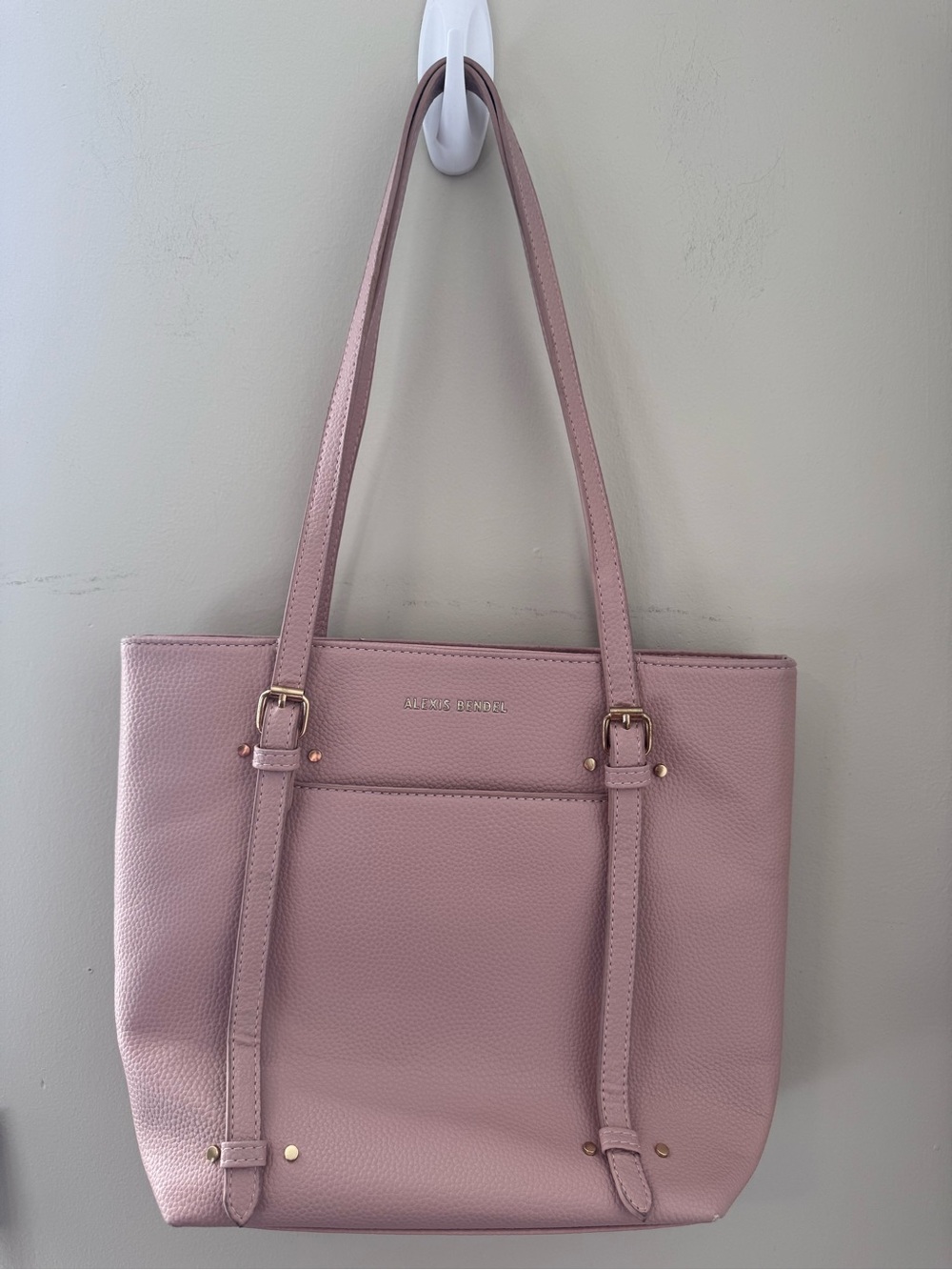 Alexis Bendel Pink Vegan Leather Chic Tote Handbag Purse Gold Hardware